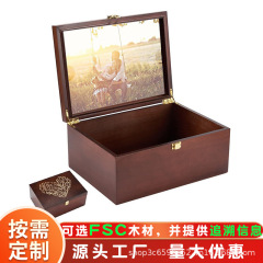 木质带盖收纳盒可放照片储物箱金属扣复古装饰木盒首饰杂物整理箱