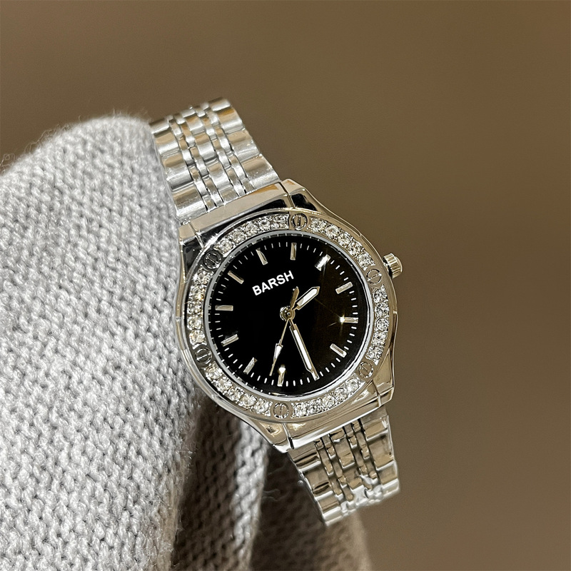 Barsh Clear and Fashionable Chain Watch for Women, New Diamond-Encrusted High-Grade Steel Strap Women's Watch, High-Looking Factory Direct Sale