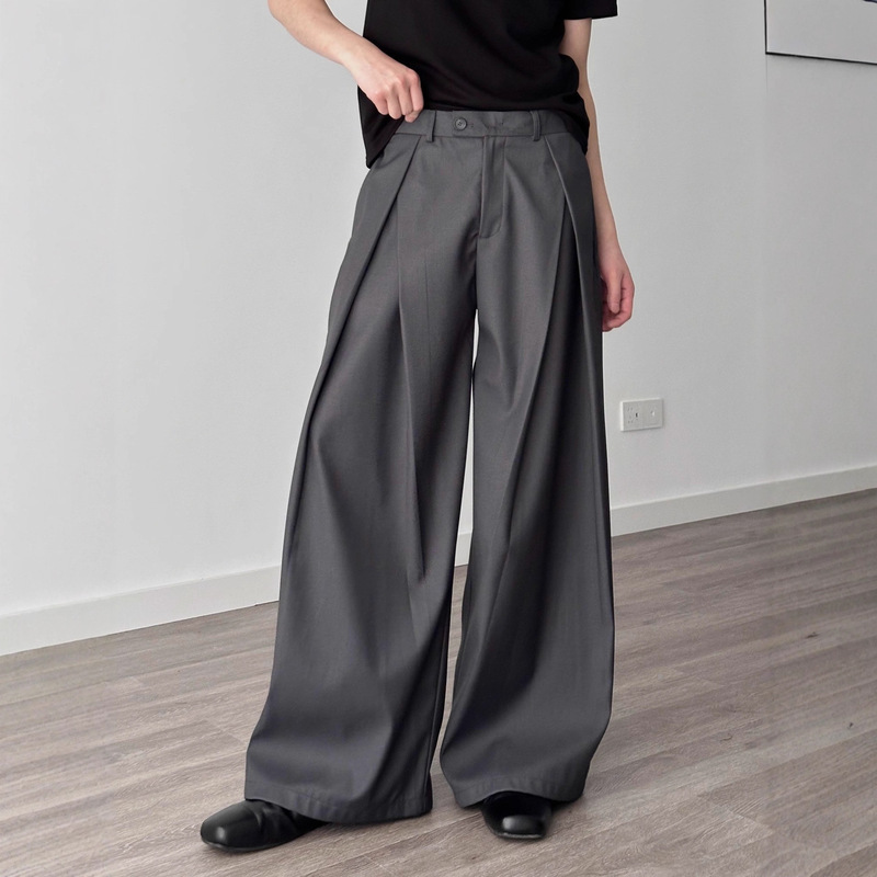 Three-Dimensional Pleated Wide-Leg Pants A-Line Silhouette Casual Pants Men's Summer New Design Loose Draped Floor-Length Trousers