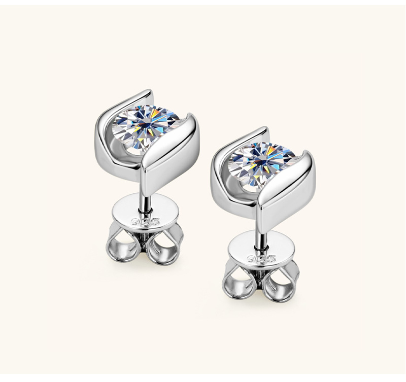 Geometric Pattern Women's Gender 1 Pair 925 Sterling Silver Moissanite Geometric Ear Studs