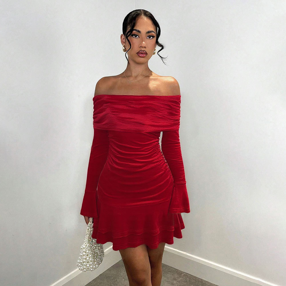 Women's Long-Sleeve Ruffle Bodycon Dress