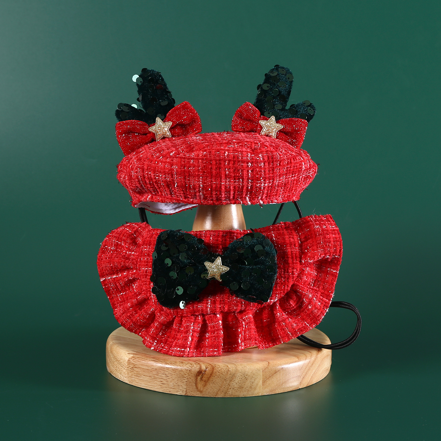 Navidad mascota bacon sombrero set sequilla arco de alce cuerno boina perro accesorios de fotografía penta