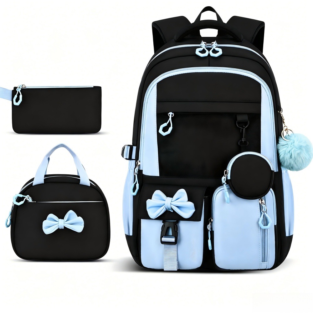 Grenzüberschreitender neuer Schulrucksack für Anfänger mit hohem Designwert, einfacher zweiseitriger Rucksack, Fabrik-Dreiteiler-Set mit Rucksack, Essenstasche und Federtasche