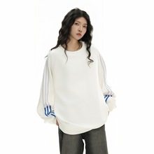 国潮美式三条杠圆领卫衣男秋装2025新款重磅宽松情侣无帽长袖上衣