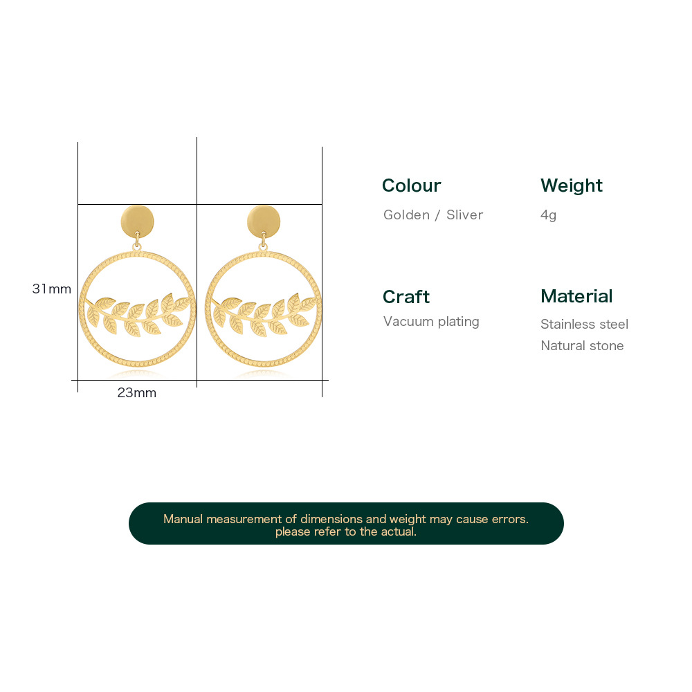 Fashion Leaf Stainless Steel Plating Drop Earrings 1 Pair