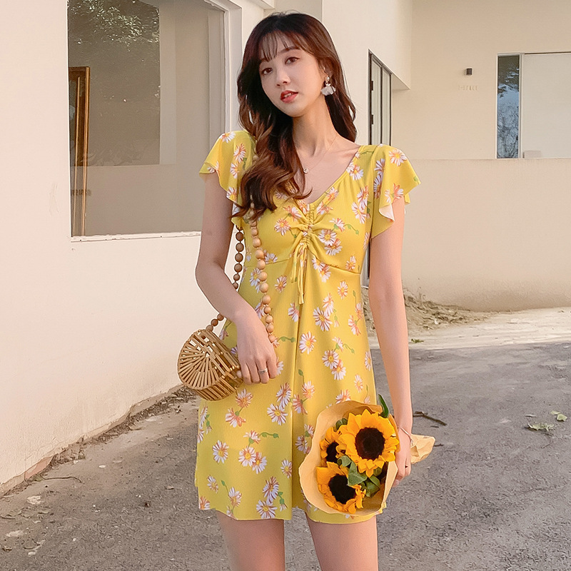 Traje de baño de talla grande chica gordita de las mujeres adelgazamiento traje de baño adelgazante color sólido vestido suelto de una pieza traje de baño de aguas termales