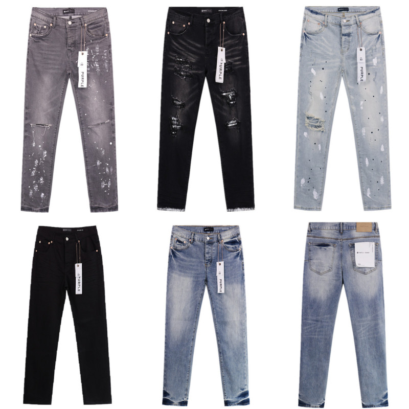 Trendy Pur Hand-Painted Ripped Jeans American High Street Washed Vintage Vibe Straight-Leg Slim Pants