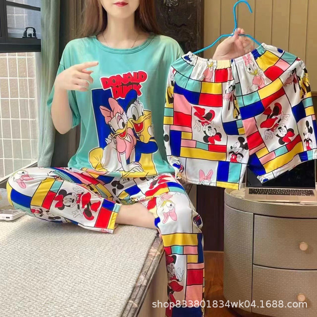Pijamas transfronterizos de leche de verano pantalones de manga corta tres piezas de dibujos animados lindos ropa de hogar de comercio exterior de labu