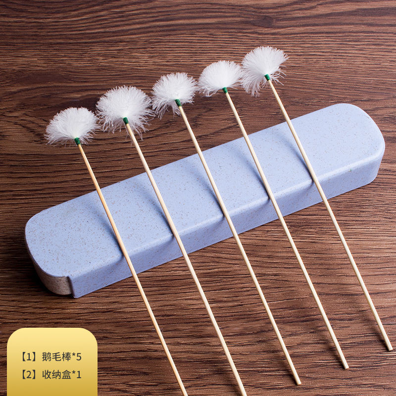 대나무 손잡이가 달린 거위털 막대 5개 + 보관함 포함 6개