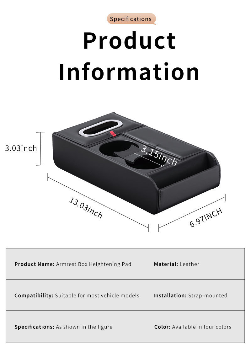 Cross-Border Car Armrest Box Heightening Pad Storage Box Tissue Box Cup Holder Car Multifunctional Storage Box Organizer
