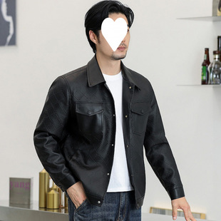 Haining Tiger Head PU Leather Jacket Men's Spring and Autumn High-end Niche Chic Loose Lapel Motorcycle Leather Jacket Top