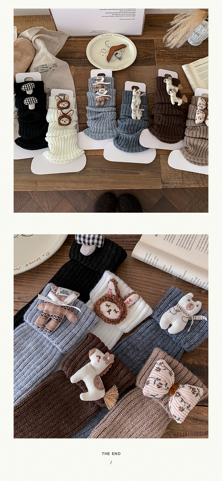 Beinwärmer Baumwollsocken für Damen Frühling und Herbst Puppenstapelsocken im Waldstil Herbst und Winter Retro Maillard Niedliche Cartoon-Strickbeinwärmer_voghion.com