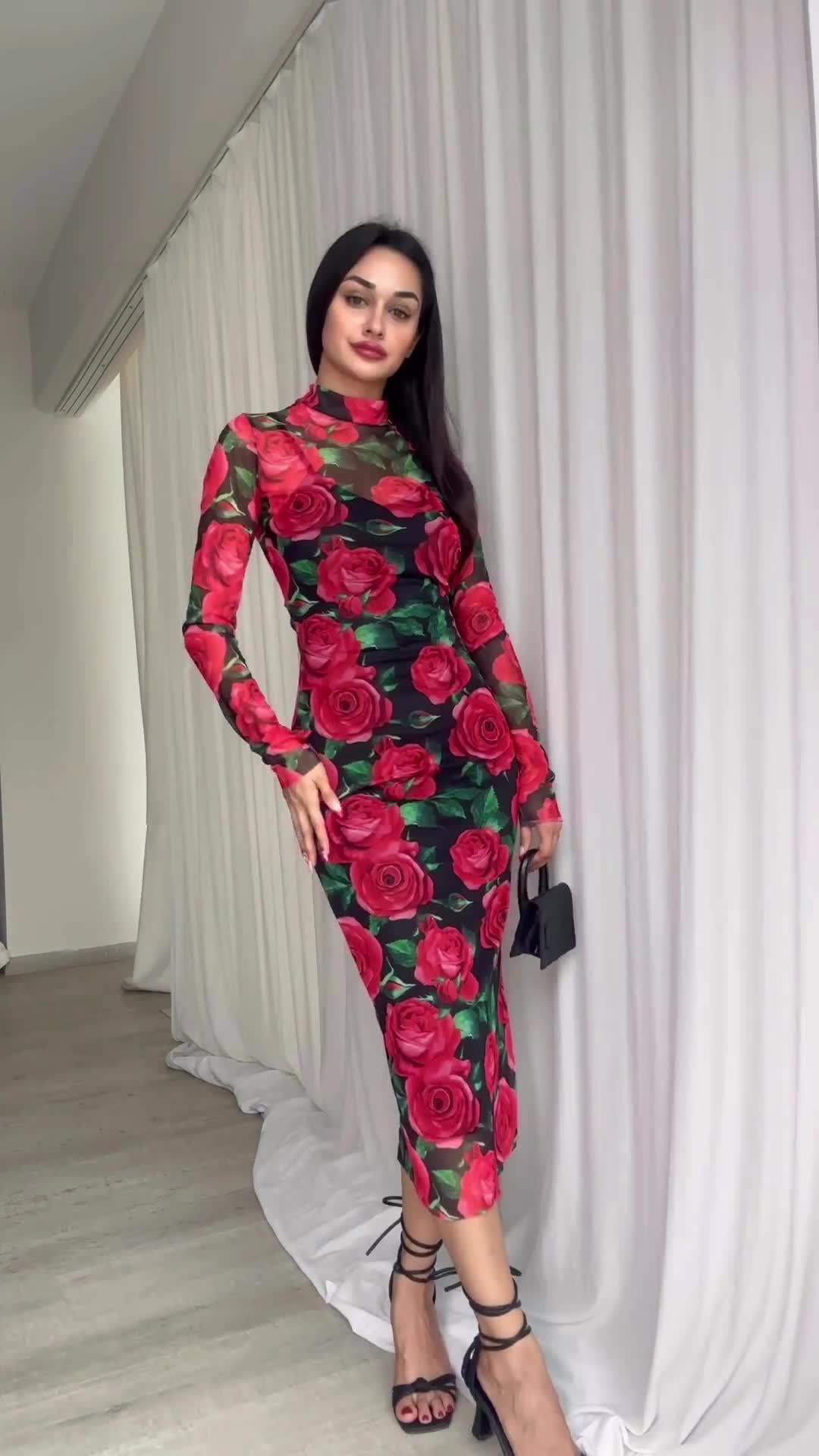 Women's Regular Dress Elegant Round Neck Long Sleeve Flower Maxi Long Dress Daily Street display picture 7