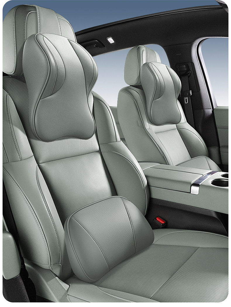 Car lumbar support cushion, genuine leather car seat cushion, backrest lumbar support, driver's seat cowhide headrest and neck support set