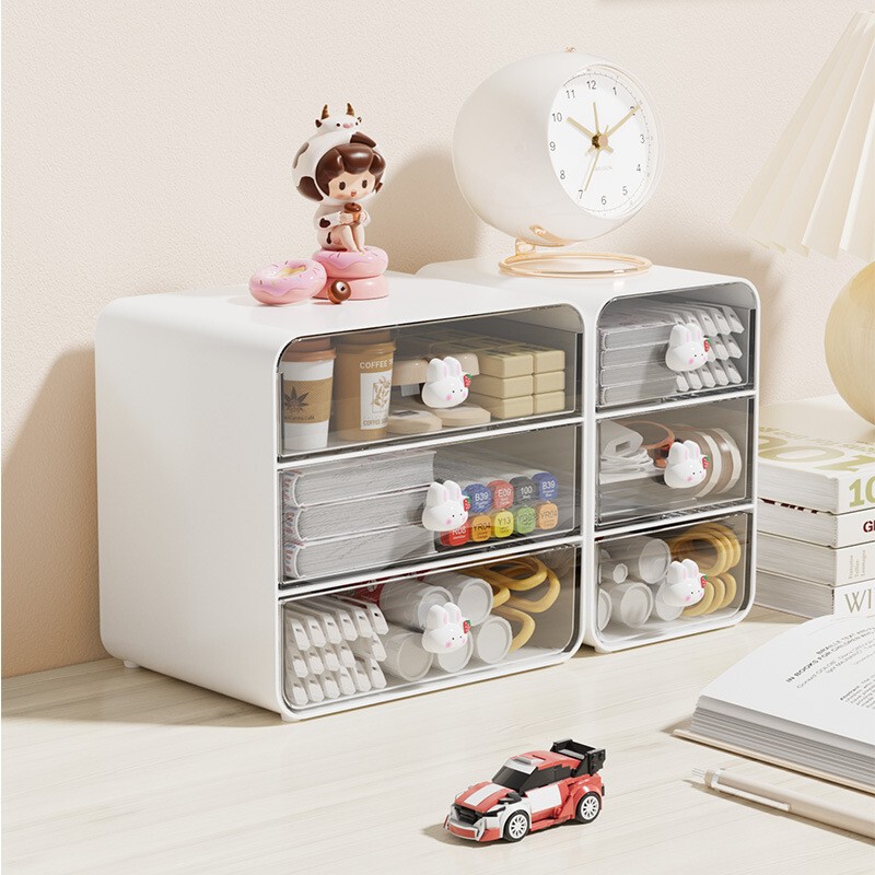 引き出し式デスクトップ収納ケース学生文房具棚寮化粧品多層収納棚机化粧ケース|undefined