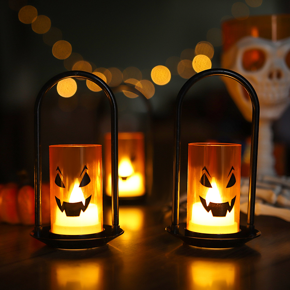 Luz de vela de Halloween transfronteriza, expresión de calabaza, luz de noche, accesorios de decoración de escritorio, luz de aceite pequeña, luz de noche