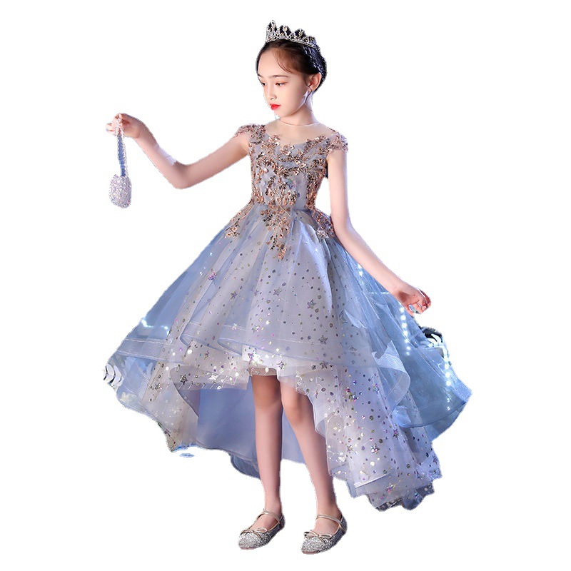 En stock vestido de novia para niños niñas sin mangas anfitrión espectáculo encaje princesa mullido vestido de gasa entrega de verano