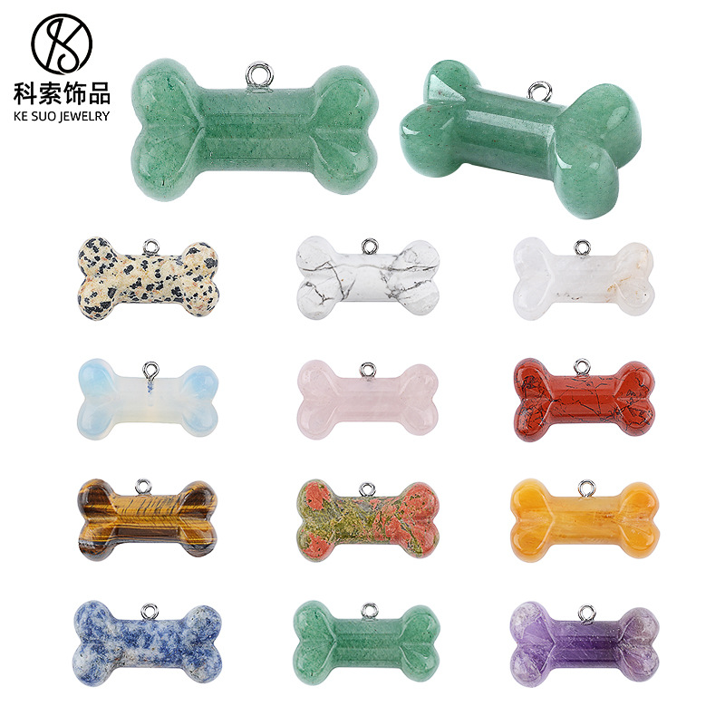 Cross-Border Natural Crystal Bone Pendant DIY Necklace Charm Small Dog Pet Accessory Raw Stone Carved Agate Bone