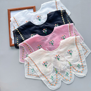 Multicolor Embroidered Floral Strap Shawl Double-Layer Fake Collar Four Seasons Outfit Dress Shirt dress Casual Doll Collar