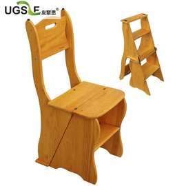 创意全实木两用折叠梯椅家用多功能梯子置物花架4阶爬梯一件代发