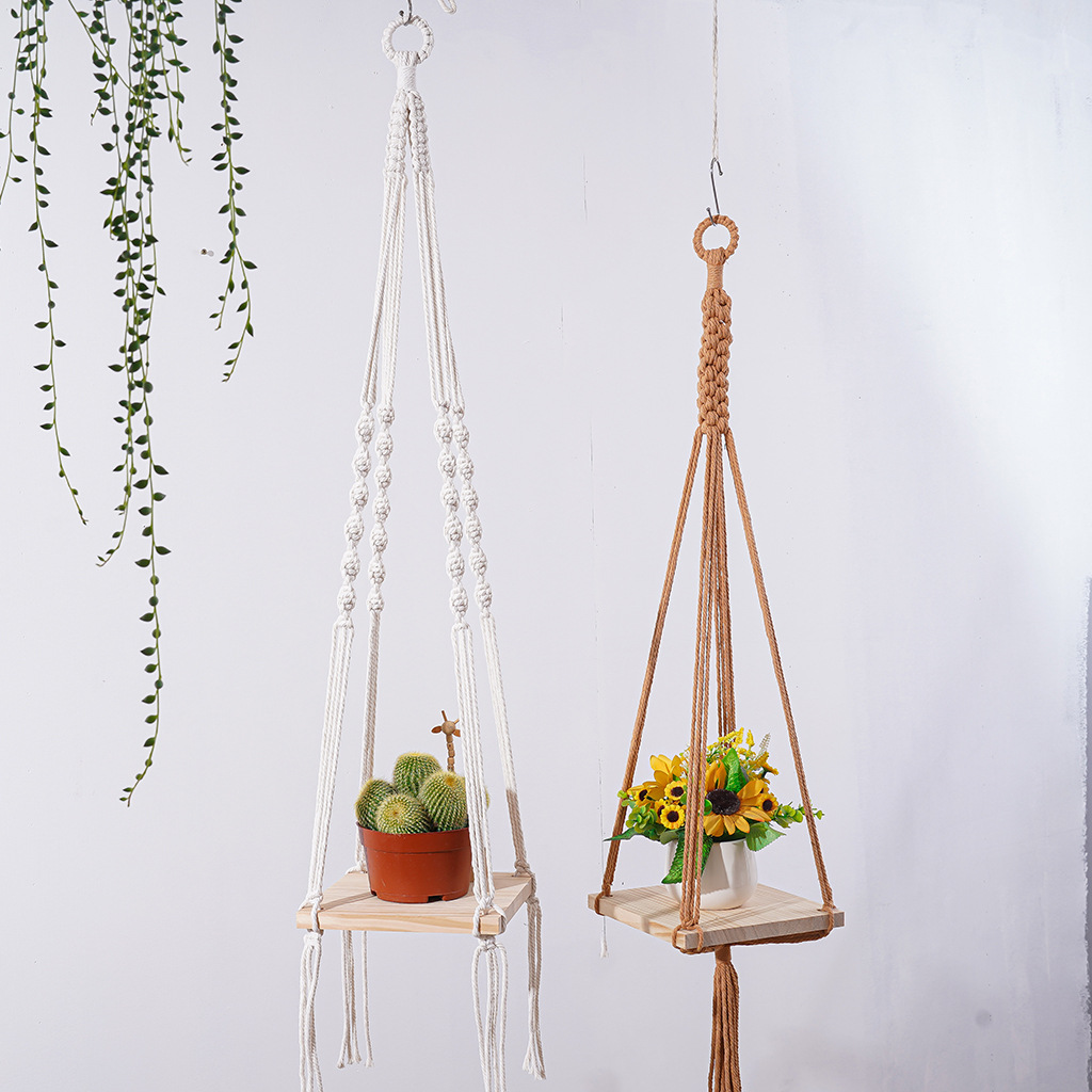 Bohemian handmade woven rug square shelf hanging rug living room bedroom inn plant green wall hanging