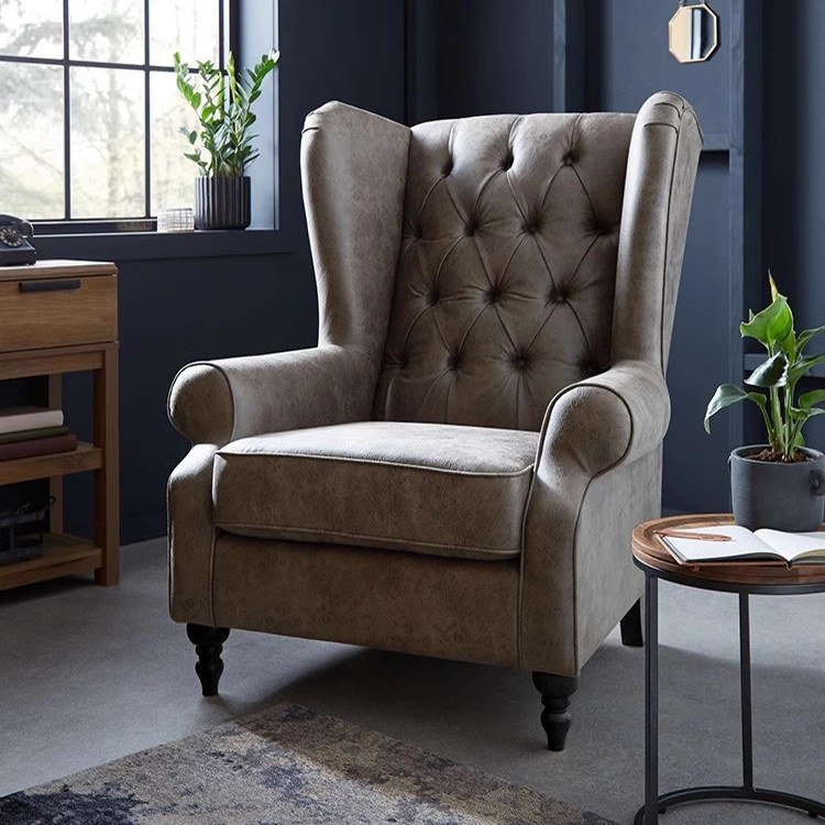 Tigre silla Silla de ocio americano retro pequeño apartamento salón balcón Hotel hebilla esmerilado tela cuero solo sofá