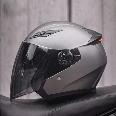 LED tail light, half helmet, Motosiklet kaskı (dəbilqə) - titanium-gray-black-tea-lens-free-transparent-lens-msuitable-for-head-circumference-57-58-cm