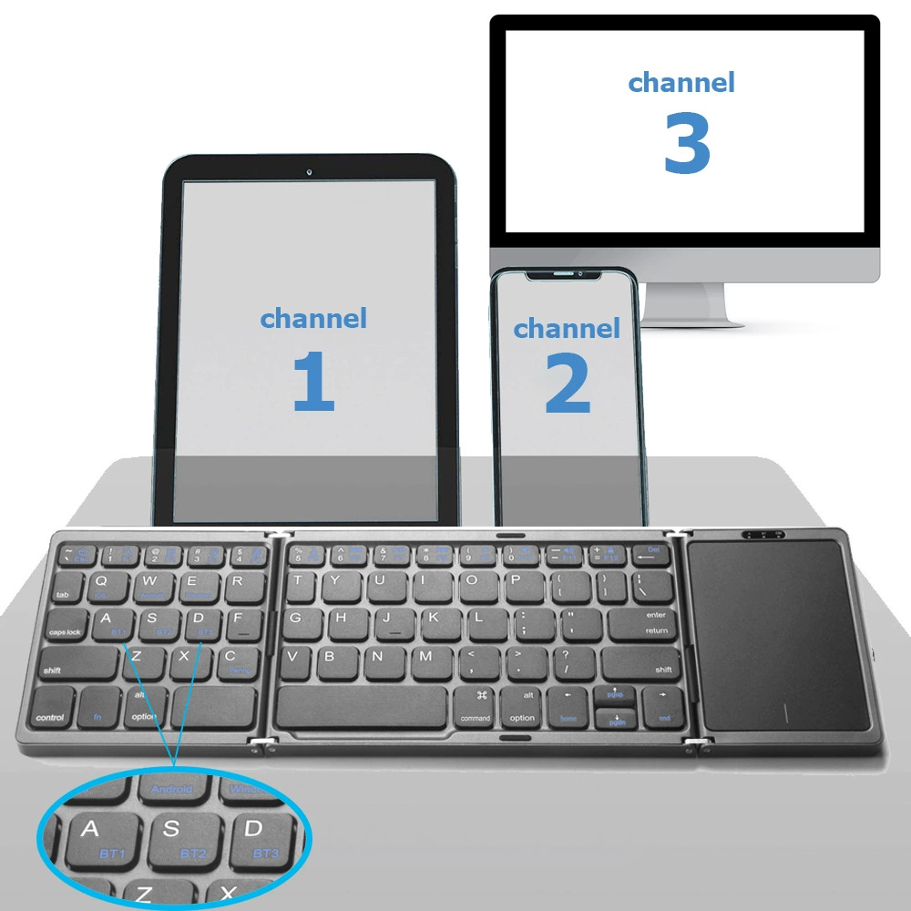 Foldable touch keyboard with integrated touchpad, compatible with Windows/Android/iOS/Mac, compact