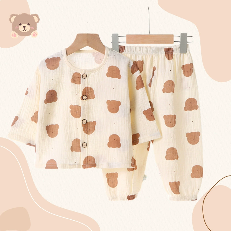 Новая детская креп-хлопковая марлевая пижама для девочек весенне-летняя Домашняя одежда мужской Детский костюм с длинными рукавами