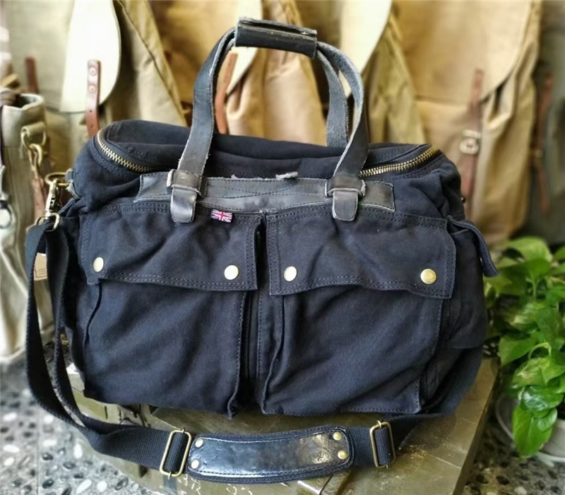 Retro fashion heavy industrial washed large capacity portable shoulder bag, crossbody bag, men's outdoor business travel canvas bag_voghion.com