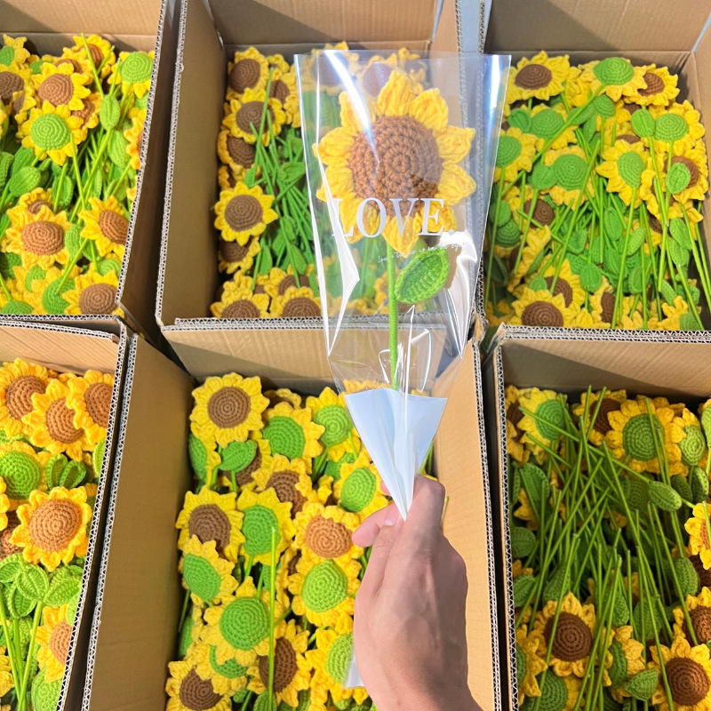 完成品編み純手作りニットヒマワリ笑顔毛糸花diy教師の日プレゼント誕生日太陽花|undefined