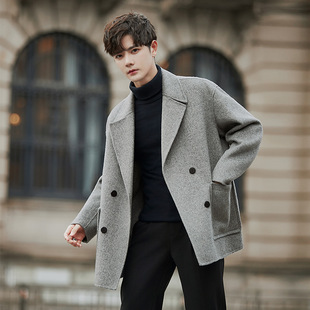 58121 double-sided woolen suit jacket men's non-cashmere high-end short coat winter mid-length thick trench coat