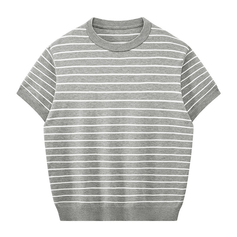 ZY8103T-B老钱风条纹圆领针织短袖通勤百搭夏季时尚简约T恤，男装针织衫/毛衣，星座614