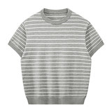 ZY8103T-B老钱风条纹圆领针织短袖通勤百搭夏季时尚简约T恤，男装针织衫/毛衣，星座614