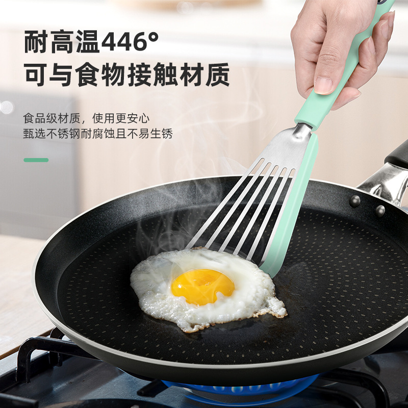 Silicone Spatula Kitchen Heatproof Fry Pan Spatula for Fish, High Temperature Resistant, Non-Stick Pan Handle Full Stainless Steel Kitchen Utensil Home Use