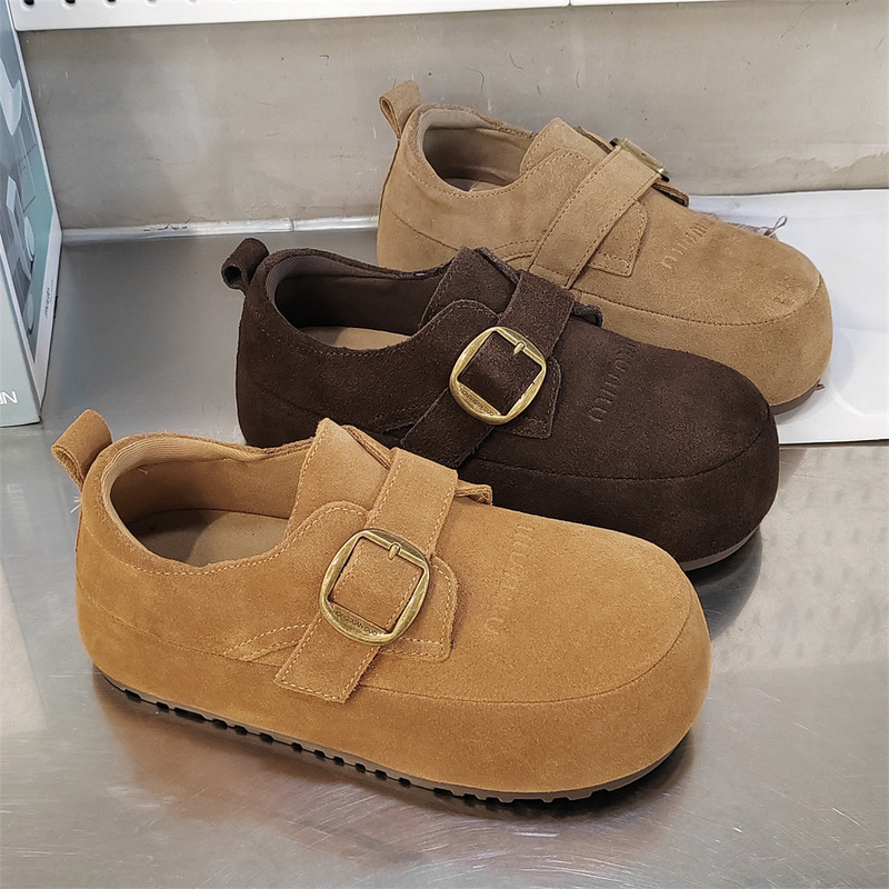 Thick-Soled Birkenstock Shoes 2026 Spring Birkenstock Velcro Slip-On Shoes Closed-Toe Loafers Women's Forest Style Hidden Heel Shoes