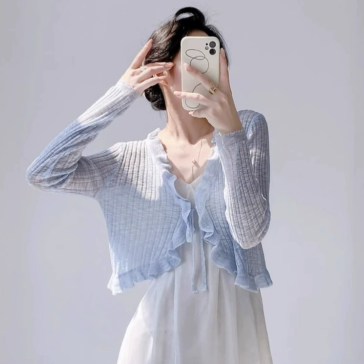 Трансграничный солнцезащитный крем трикотажный кардиган женский летний тонкий внешний кондиционер блузка шаль