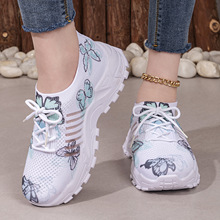 跨境女鞋欧美风增高休闲鞋蝴蝶花纹飞织单鞋TEMU运动鞋厚底老爹鞋