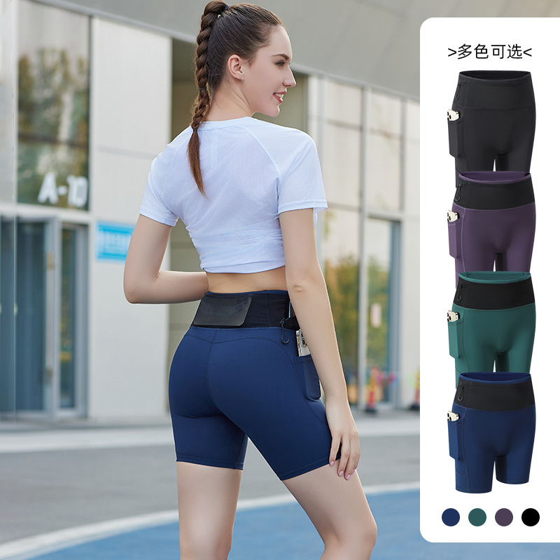 Verano damas fitness correr pantalones cortos deportivos delgados bolsillo elástico de maratón elevación pantalones de compresión ajustados