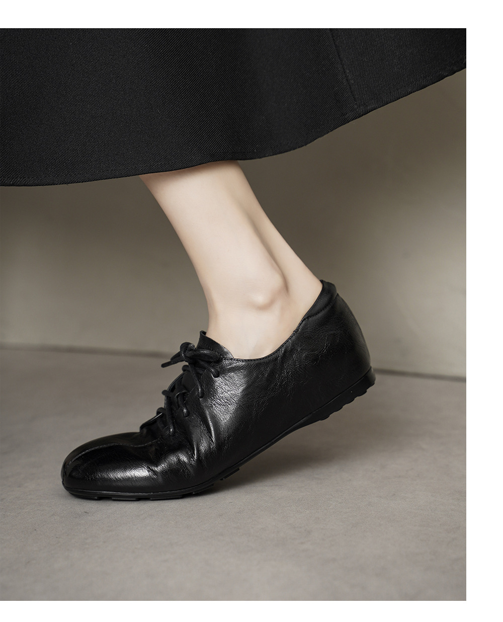 Giày lười nữ da cừu buộc dây mũi vuông phong cách loafer — đen chi tiết 14