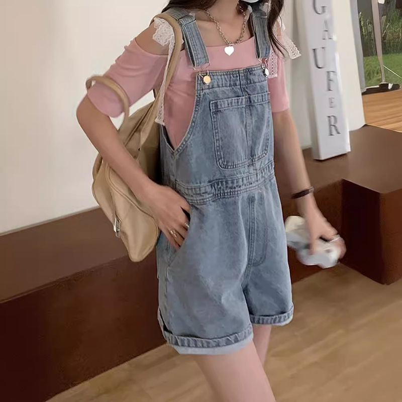 Denim Belted Pants Women's Summer Korean Style 2024 New Loose Meat Covering Wide Leg Pants Small Shorts Age-reducing Pants