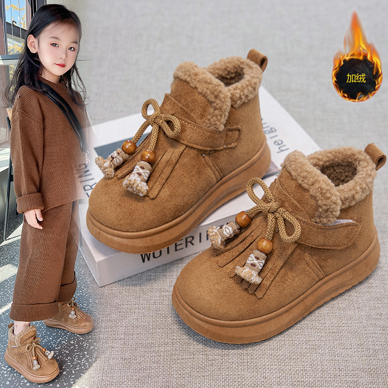 Botas de niñas peluche calentamiento de algodón zapatos de invierno 2026 nuevos niños botas de algodón gruesas botas de nieve de niñas