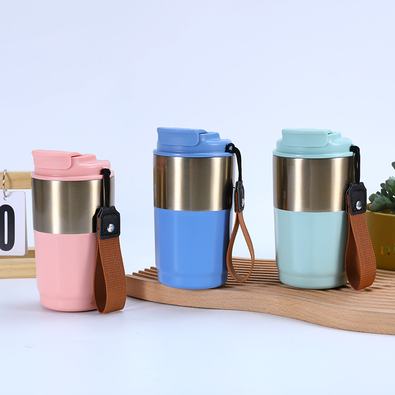 Coche portátil cuerda taza de café moderno simple chica portátil taza de vacío 304 taza de vacío de acero inoxidable