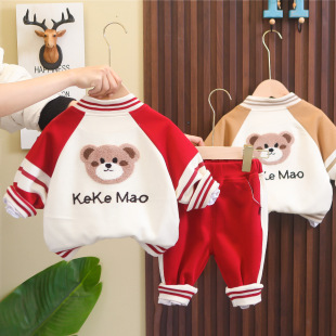 Boys' spring clothes suit 2024 New Cartoon casual baseball uniform three-piece baby clothes