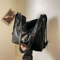 韓版軟皮雙肩包女2024新款時尚百搭復古女士托特包休閒時髦斜挎包
