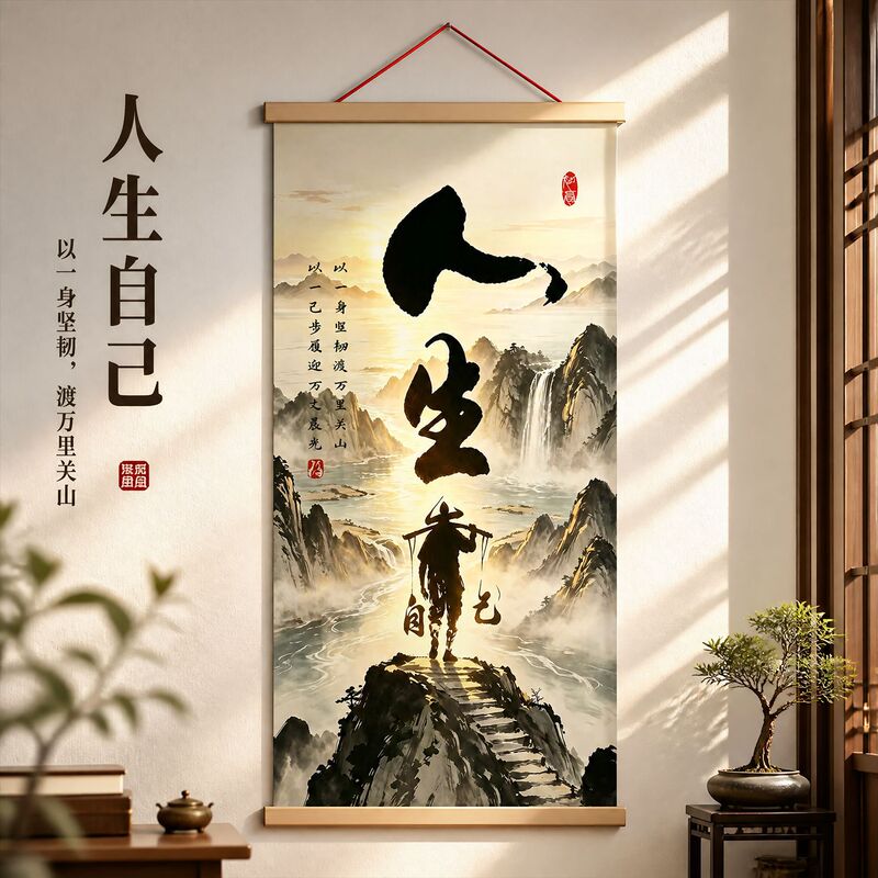 【Life is about relying on oneself】New Chinese-style calligraphy wall art for tea rooms, offices, entryways, and living room background walls