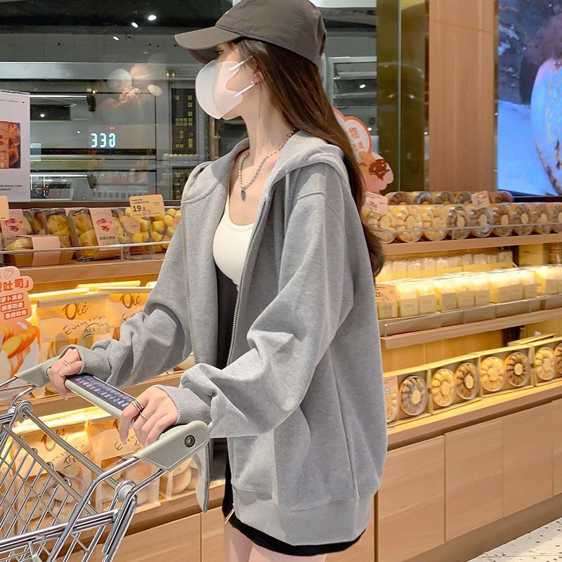 韩版潮流开衫卫衣女秋季2025新款韩系慵懒风连帽上衣女士减龄外套|undefined