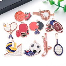 diy饰品配件滴油合金运动球拍球杆拳击手套挂件手链项链钥匙吊坠
