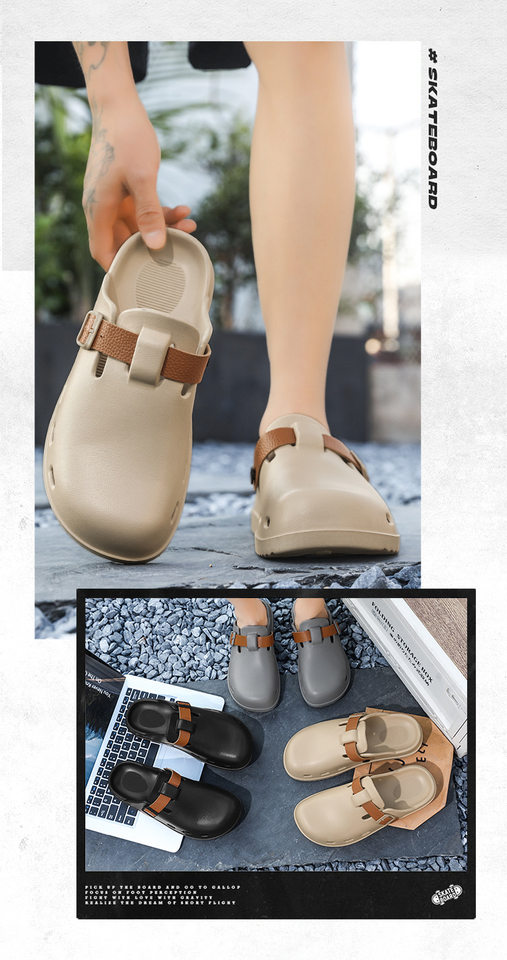Dép sandal nam nửa gót đế dày chống trượt kiểu lười đi biển — kaki, xám, đen chi tiết 10