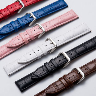 Watch Strap with Calfskin Leather for Men and Women, Genuine Leather Pin Buckle Strap, Watch Accessories with Tools + Ear Studs